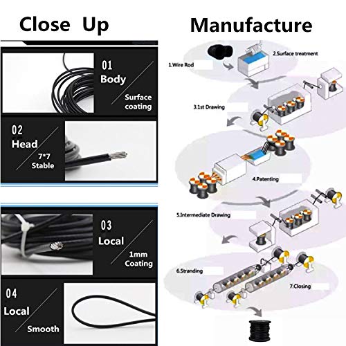 Stainless Steel 304 Black Wire Rope, Vinyl Coated, 7X7 Strand Core,Wire Rope Od Is 1/16"，Coated Od Is 3/32"， 164' Length, 326 Lbs Breaking Strength #TOP4
