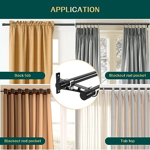 Tringle à rideaux en métal extensible noire double barre de 76 à 222cm - 7