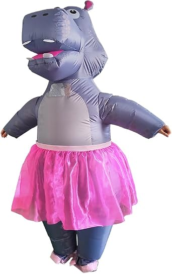 Inflatable Hippo Costume for Adults, Funny Fancy Dress with Pink Tutu Skirt, Blow Up Halloween Costumes for Halloween Birthday Stag Do Hen Party Carnival Cosplay