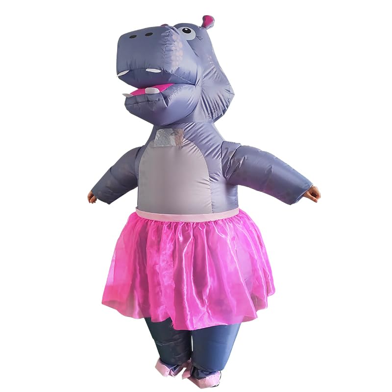 Dinoshenyu Inflatable Hippo Costume for Adults Funny Fancy Dress with Pink Tutu Skirt Blow Up Halloween Costumes for Halloween Birthday Stag Do Hen Party Carnival Cosplay