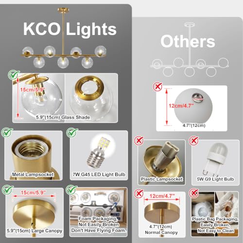 Image of KCO MCM 7-Light Brass Gold Linear Sputnik Chandelier with Clear Glass Shade