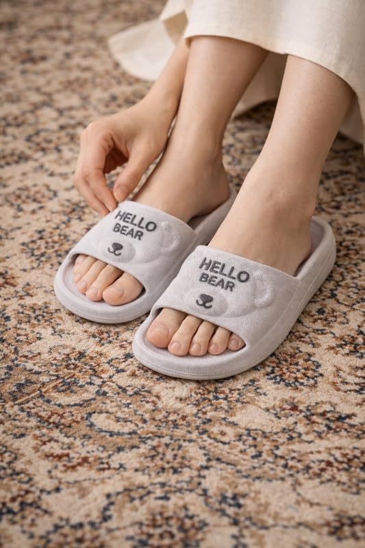 Image of Cute Hello Bear Slip-On Slides For Women | Lightweight Waterproof EVA Material | Stylish Flip Flops For Girls | Stylish Slides For Daily Wear, Lounge, Casual & Everyday Wear