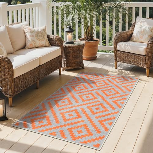 Image of GENIMO Fall Decor Outdoor Rug 3'x5' for Porch, Plastic Door Mat Orange Grey