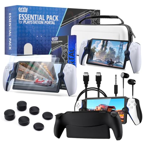 Image of Accessories Bundle designed for playstation Portal Case and Screen Protector Headphones Grip Case charge cable thumb grip and more enabling enhanced remote game play White Gift box Edition