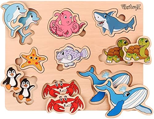 Pikatoyz Wood Puzzles for Toddlers 1-3. Wooden Toys for 1 2 3 Year Old of sea Animal Puzzles for Kids. Ideal Montessori Puzzle Gift. Baby Puzzles for Travel. Improved Peg Puzzles for 1 2 3 Year Old.