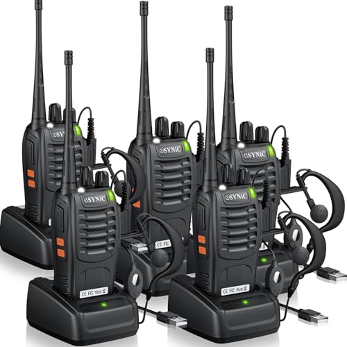 eSynic 5-Pack Rainproof Walkie Talkies Adults & Kids-3 Miles Long Range 16CH Compact Walky Talky-Hand Free VOX-1500mAh Rechargeable Battery-3...