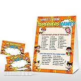 What's Your Superhero Name Game - Super Hero Birthday Party Games for Boys - Family School Classroom Activity - 1 Standing Sign and 30 Stickers - Kids Superhero Party Supplies Decorations(10)
