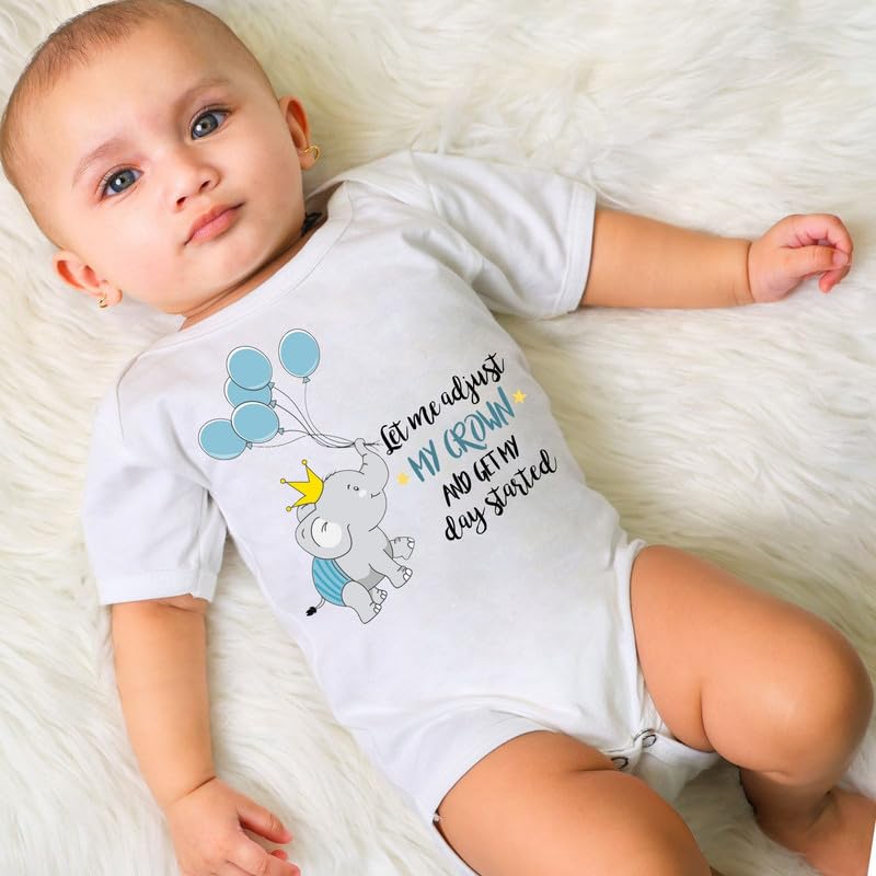 Image of KNITROOT New Born Theme, Let Me Adjust My Crown, Onesies, Unisex Baby Kids Half Sleeve 100% Cotton Romper, Sleepsuit, Bodysuit, 0-12 Months, Infant Cloths for Boys & Girls