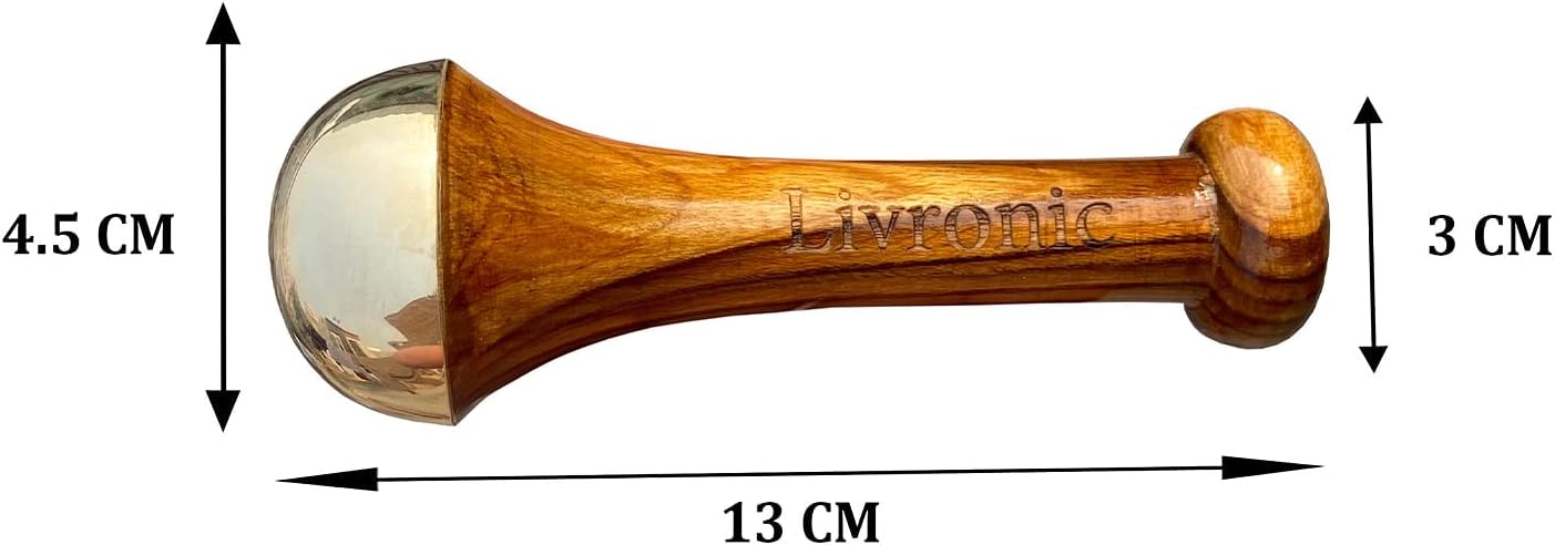 Livronic® Kansa wand face Foot Body Massager With Wooden Handle Ayurvedic Benefits Massager (Small Bronze Size 4.5CM) (NATURAL KANSA WAND 4.5)