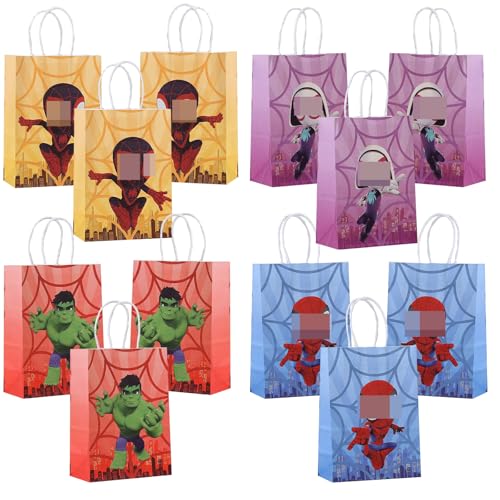Un set de 12 bolsas de regalo para cumpleaños infantiles, Que incluye bolsas de regalo temáticas y bolsas de papel, Perfecto para fiestas de cumpleaños, Fiestas de dulces y otras ocasiones