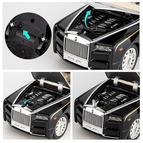 Image of Invite Enterprise Model Car Zinc Alloy Pull Back Toy Diecast Toy Cars with Openable Doors, Sound and Light for Kids Boy Girl Gift (1:24 Rolls-Royce Phantom(Black-Black)