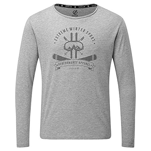Dare 2b Men's The Men's Overdrive Long Sleeve Tee - Made from Naturally Breathable Cotton Jersey with A Graphic Print Shirt, Mens, Shirt, DMT529, Ash Grey, M- Chest 40", (102cm)