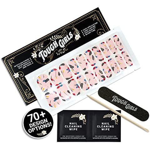 TOUGH GIRLS | 20 Exquisite Gel Nail Polish Strips w/Application Accessories - No UV/LED Lamp Required (Pink & Botanicals) Cover