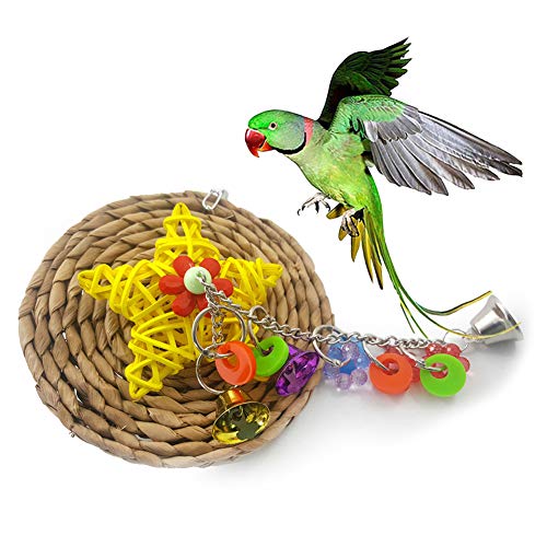 strimusimak Parrot Hanging Bite Chew Interactive Toy Bells Disk Star Corn Husks Toys for Pet Bird Supplies Random Color