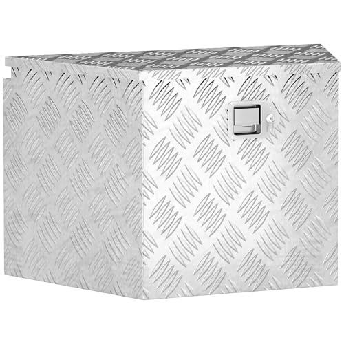 HOMCOM Boîte à outils pour remorque, boîte de rangement en aluminium, serrure intégrée avec clés, en forme trapézoïdal, pour camionnettes, remorques,...