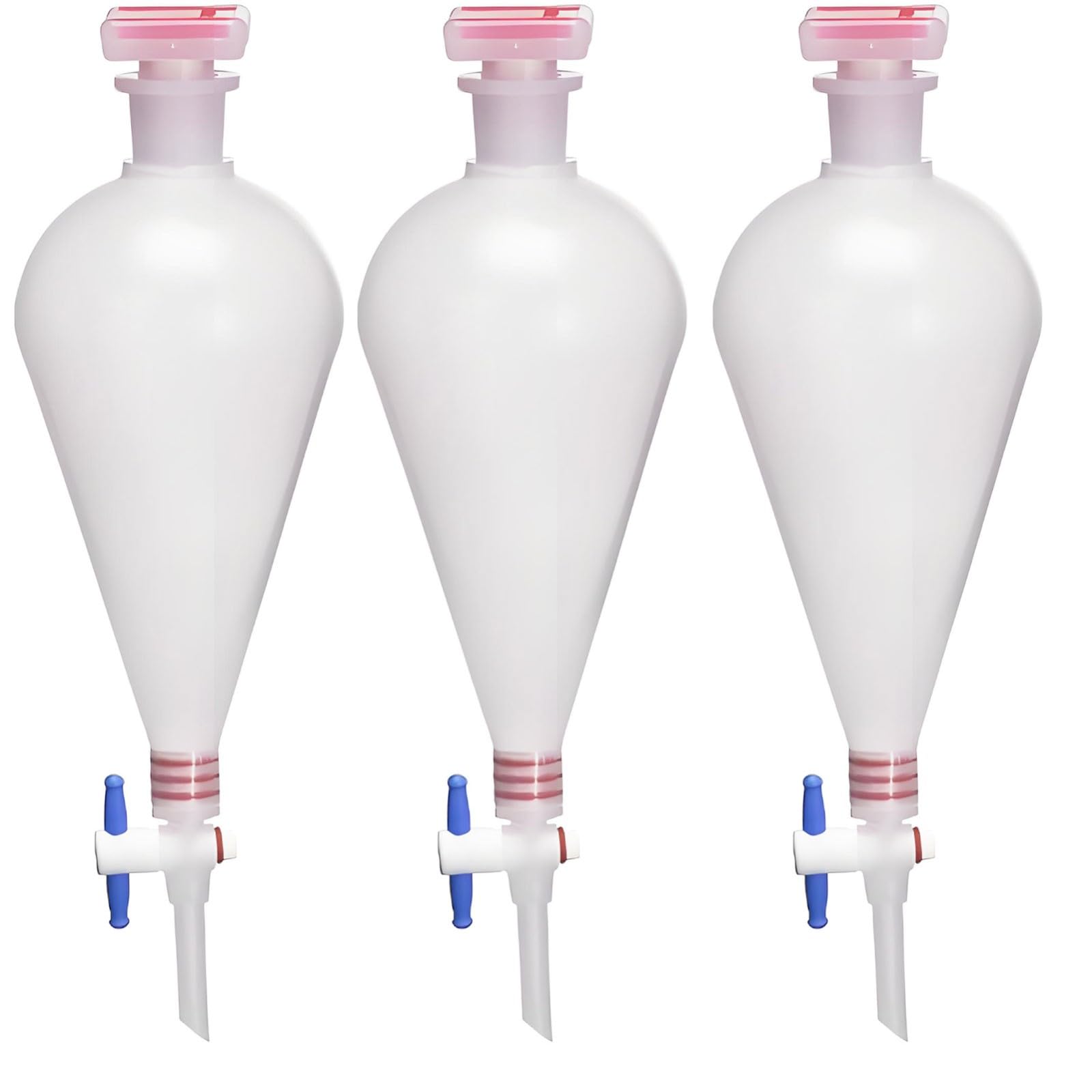 1000 ml birnenförmiger Kunststoff-Scheidetrichter mit PTFE-Stopfen. Langlebiger PP-Labor-Scheidetrichter für genaue Flüssigkeitstrennung(3pcs)