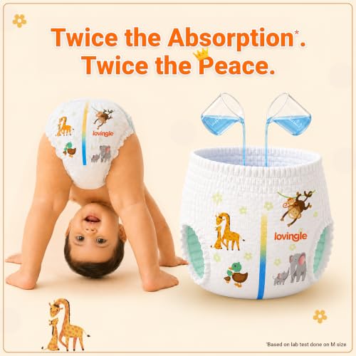 Image of Pro-ease Lovingle Luxury Baby Diaper|Pant Style Diaper for Baby|Diaper M size|2X Absorption*IAdvanced Leakage Protection|Wetness Indicator|Easy Throw Tape|7-12 kg|25(23+2Free) Pieces (Pack of 4)