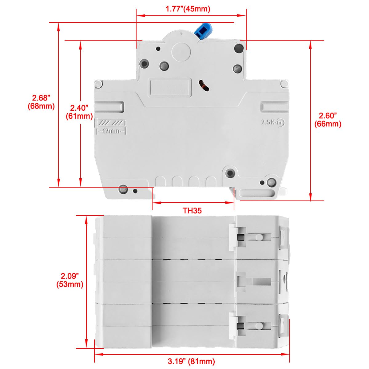 Heschen Miniatuurstroomonderbreker HSB6C, 32Amp Stroom, 3 Pole, Type C, 6kA Breaking Capaciteit, DIN Rail Montage