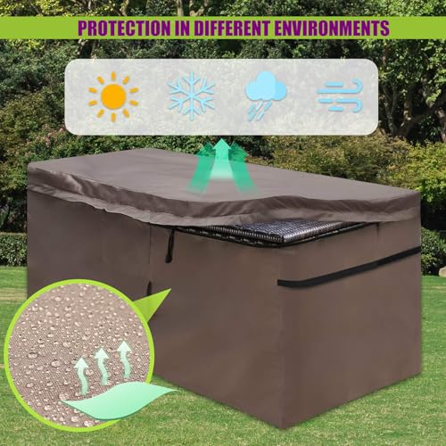 MunteLock Abdeckung für Garten Auflagenbox, Schutzhülle der Kissenbox mit Reißverschlussdeckel und Entlüftung, Wasserdicht, 420D Oxford Braun (123 * 55 * 62cm)