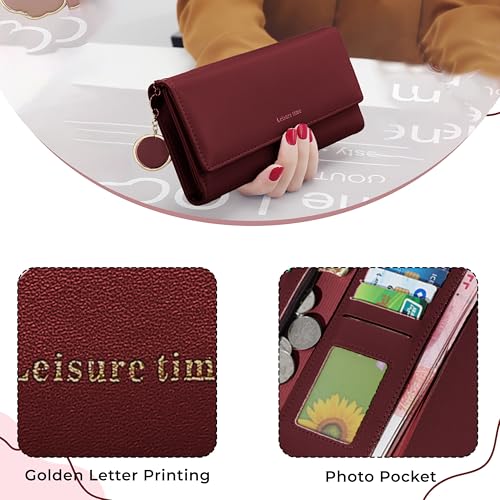 Image of Kraptick Women's Wallet - Compact Purse Clutch Wallet for Women, Stylish Card Coin Holder, Debit Card Holder, Money Organizer and Travel Wallet for Women with 14 Slots-(Red)