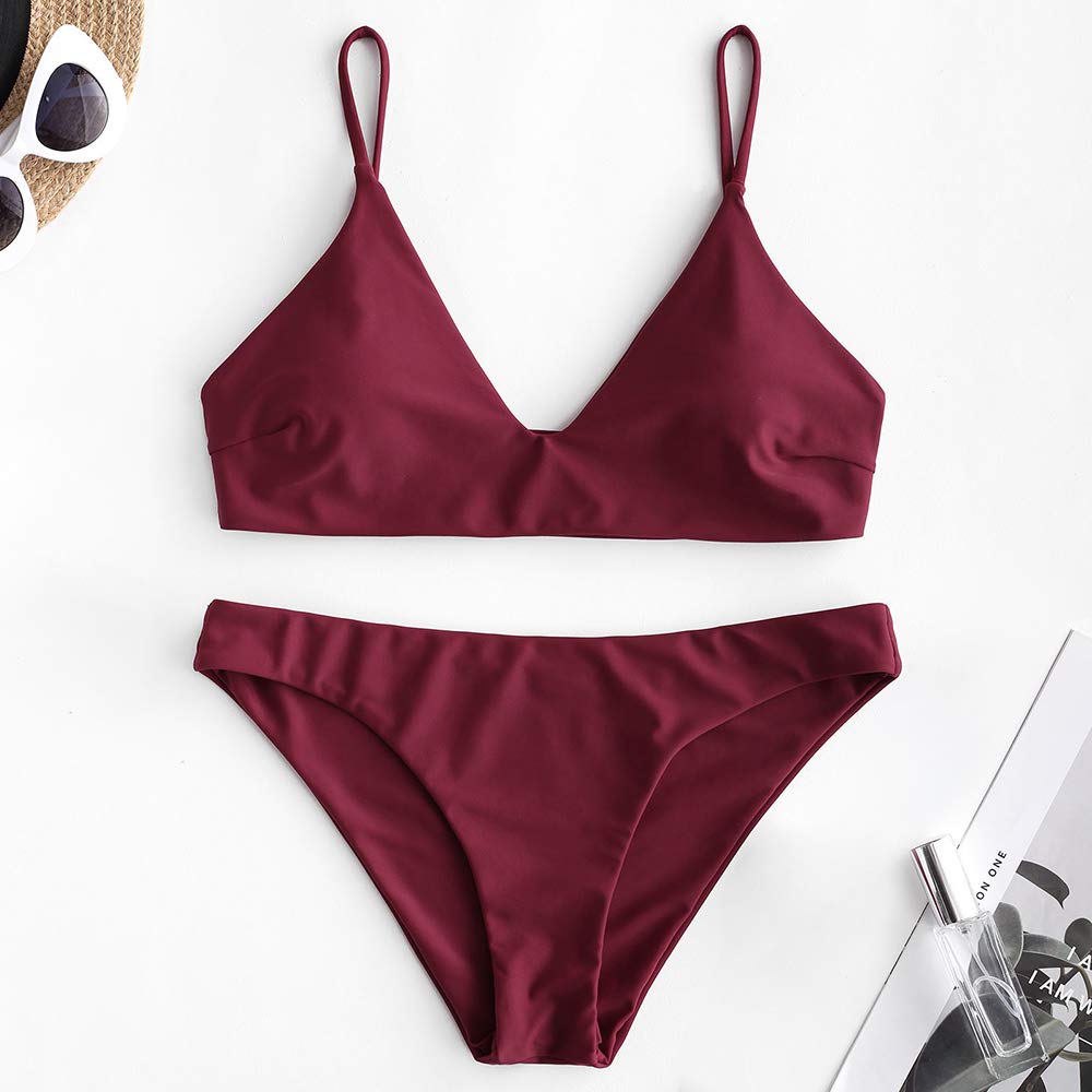 ZAFUL Bikini da Donna in 2 Pezzi Costume da Bagno Foglia Tropicale Bralette Imbottita