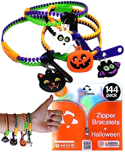 UpBrands 144-Pack Halloween Bracelets for Kids Zipper Fidget Toys Classroom Prizes Halloween Party Supplies Treat Bag & Pinata Fillers