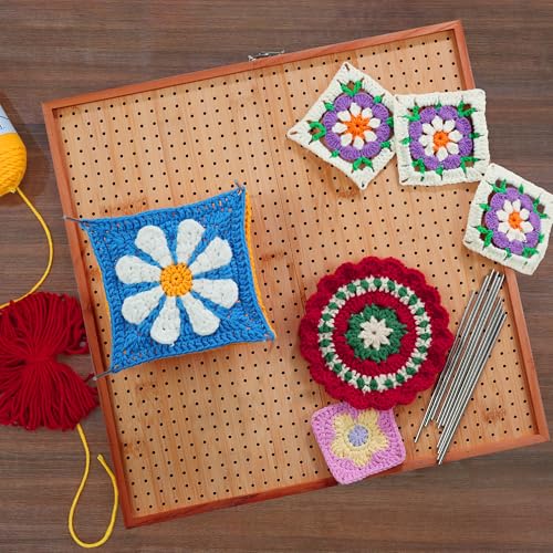 Image of HHSarioneiro 15.6 inch Crochet Blocking Board with 16 Pins /Pegs, Blocking Boards for Crochet Projects, Wooden Crocheting Accessories Gifts for Crocheters