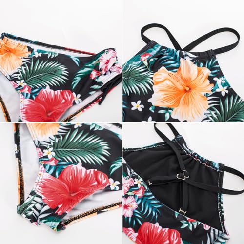 Image of GRACE KARIN Girls Swimsuit Tankini Set Rash Guard Long Sleeve Swimsuit 4 Piece Bathing Suit Swimwear 5-14Y