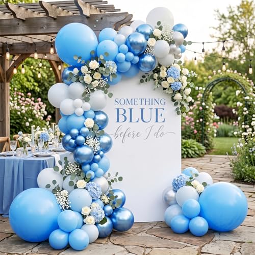 Image of RUBFAC 135pcs Light Blue Balloons Different Sizes 18 12 10 5 Inch for Garland Arch, Sky Blue Balloons for Birthday Gender Reveal Baby Shower Party Decoration