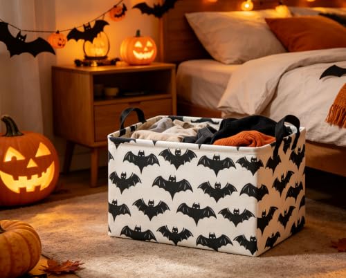 Image of Halloween Basket Empty for Rectangular bat Storage Bins Organizer Bin Box Cute Bat Room Decor for Home(Black Bats)