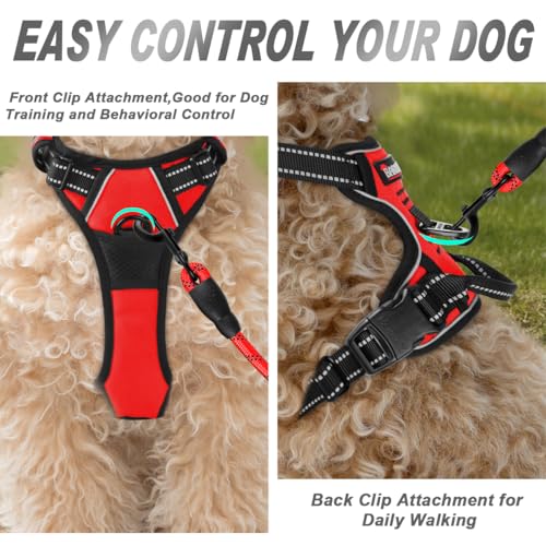 BARKBAY No Pull Dog Harness Front Clip Heavy Duty Reflective Easy Control Handle for Large Dog Walking(Red,XS) - Thumbnail 2