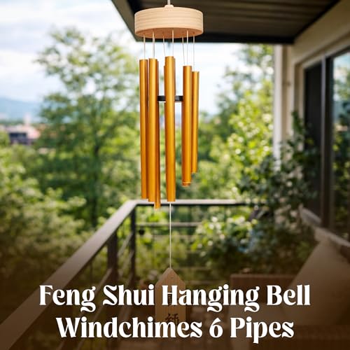 Image of GJ Feng Shui Wind Chimes for Home & Balcony | 6 Rod Golden Wind Chime for Positive Energy & Vastu | Wind Chimes for Living Room, Bedroom & Door | Home Decor Hanging with Pleasant Sound