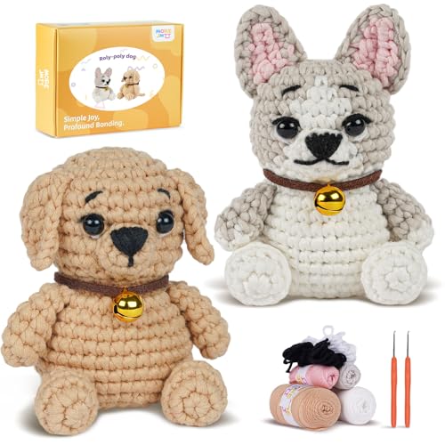 Image of MOREJMTT Crochet Kit for Beginners, Learn to Crochet, Include Easy Knitting Soft Yarn, Step-by-Step Video Tutorial, Hook, Holiday Birthday Gift for Adults (2pack Dog)