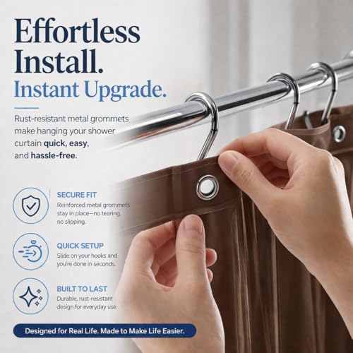 Image of EHZNZIE Brown Shower Curtain Liner 72x72, PEVA Waterproof Bath Curtain, No Chemical Smell, 3 Weighted Magnets, Durable with Rustproof Metal Grommets