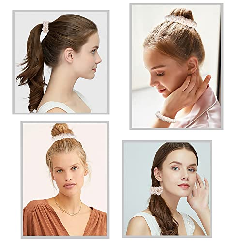 Image of Ivyu Hair Ties Satin Scrunchies - Small Mini Scrunchy for Women Thick Thin Hair Accessories Cute Soft No Slip Hair Elastics Ponytail Holder for Curly Hair No Damage Hairties Gift for Girls Champagne