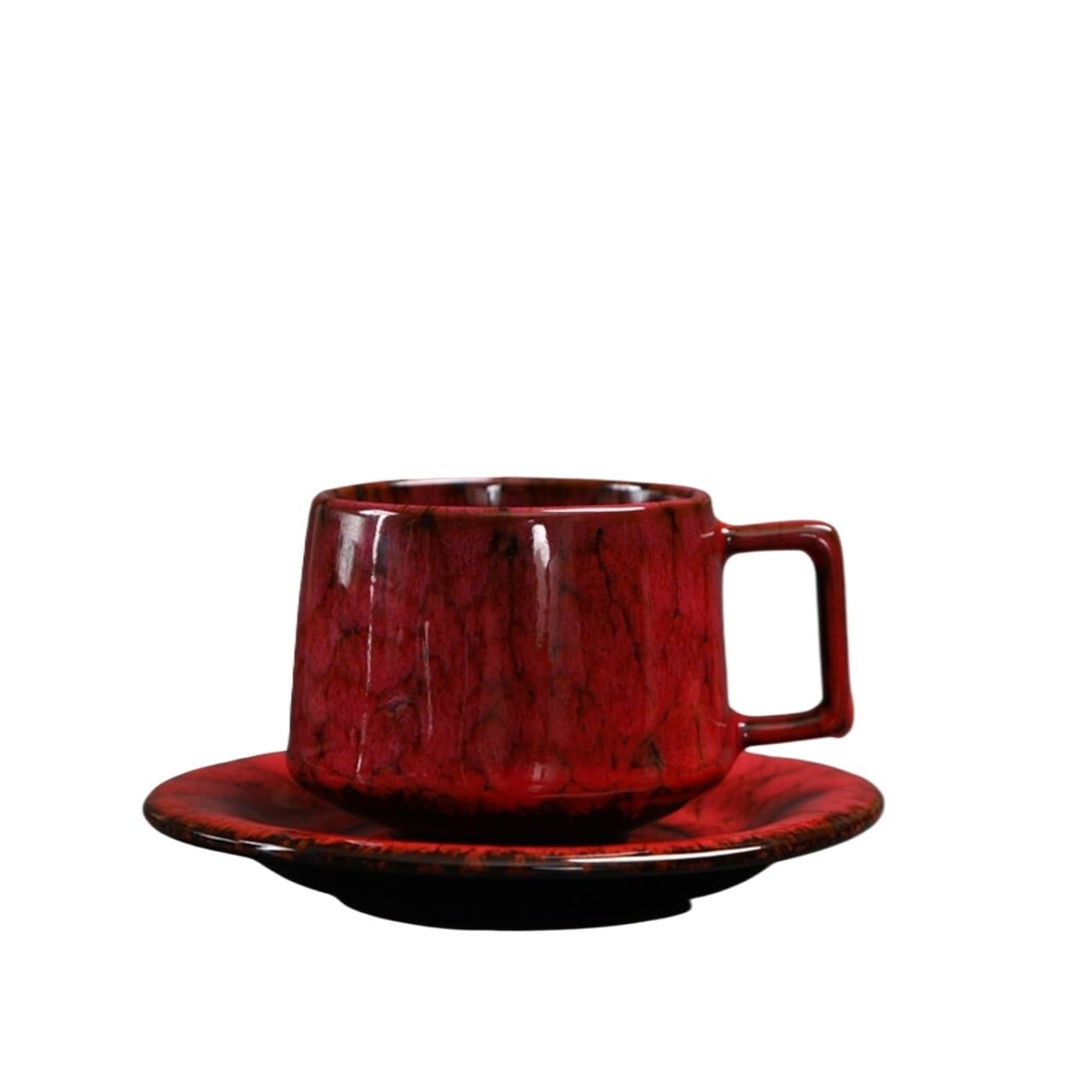 LIBANGRONG-888 Mugs Coffee/tea Cup with Saucer Set Ceramic Retro Stoneware Mug Red Milk Tea Cup