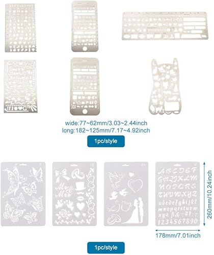 Miniatura 7 de KISSITTY Juego de plantillas de dibujo de plástico y acero inoxidable, plantillas de pintura reutilizables, marcapáginas, plantillas de diario de