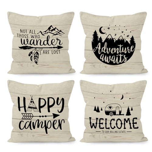 HUYAW Happy Camper Camping Welcome Decorative Throw Pillow