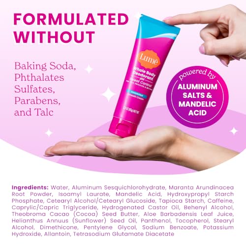 Image of Lume Whole Body Deodorant Plus Sweat Control - Smooth Cream Tube - 72 Hour Odor And Sweat Control - Baking Soda Free, Skin Loving - 3.0 ounce (Unscented)