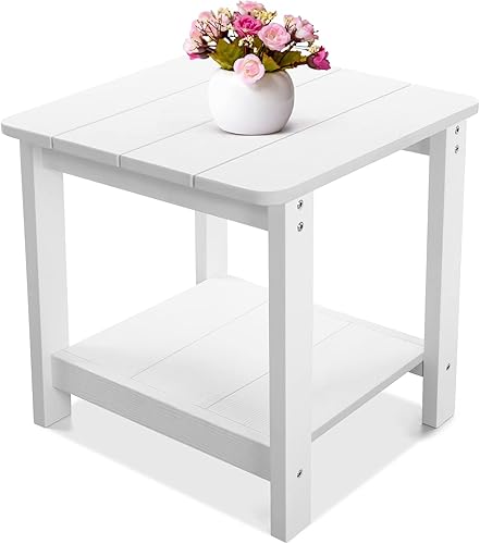 Mesa auxiliar para exteriores, mesa auxiliar de 2 niveles resistente a la intemperie, mesa auxiliar de plástico HIPS, mesa auxiliar Adirondack, mesa