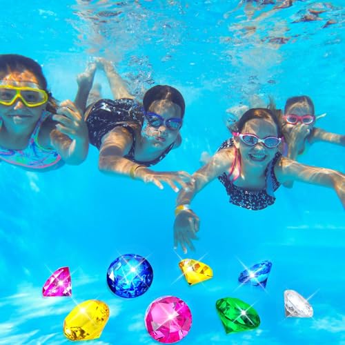 Image of MARFOREVER 8 Pcs Extra Big Diving Gems Pool Toys Pirate Treasure for Kids | 4 x 60mm Oversized Diamonds and 4 x 40mm Acrylic Diamond, Dive Gems, Summer Swimming Training Gift Pool Underwater Games Toy