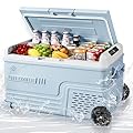 Manastin 12 Volt Car Refrigerator, 37QT(35L) Electric Cooler, Portable Freezer 12/24V DC 110~240V AC, -4?~50? 12V Fridge with Wheels, Baskets & Shelf for RV Truck, Travel, Camping, Road Trips(Blue)