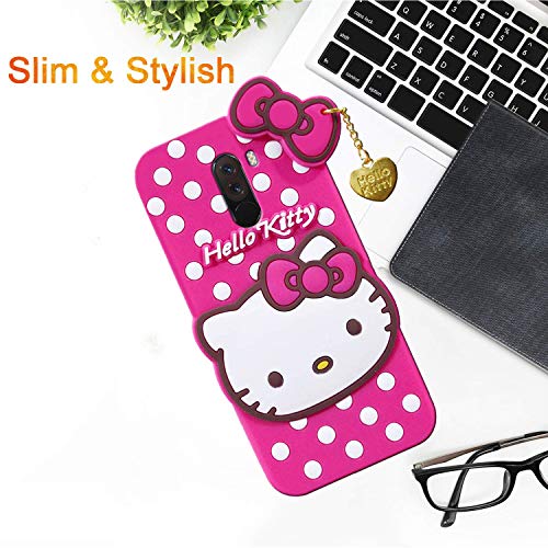 Image of Unirock Hello Kitty Back Case Cover for Poco F1| 3D Cute Hello Kitty Case |Soft Silicone Rubber Back Cover with Pendant Kitty Cover for Poco F1 (Pink)