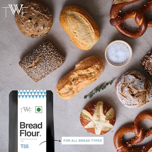 Image of TWF Bread Flour T55 - Buy 3 kg Bread Flour, Get 100g Yeast Free | Premium Unbleached All Purpose Flour for Breads, Buns & Pizzas | Ideal for Home Baking | Bake Perfect Breads Everytime