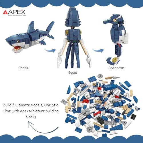 Image of APEX 188 PCS 3-in-1 Ocean Animal Building Blocks Toys for Kids | Squid, Shark & Seahorse Brick Set | STEM Educational Learning Blocks, Birthday Gift for Boys & Girls Age 6+