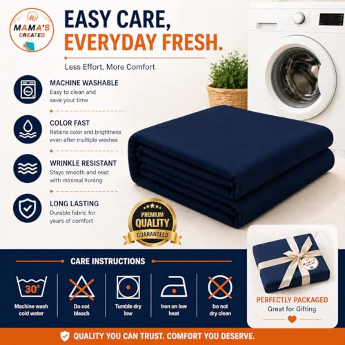 Image of King Size Bed Sheet - 600 Thread Count Single Flat Sheet Only - Long Staple Egyptian Cotton Top Sheet Wrinkle & Fade Resistant - Navy Blue
