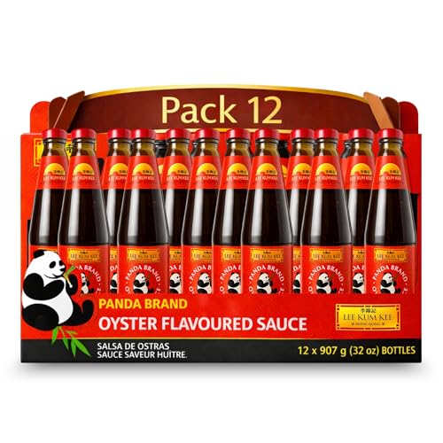 Salsa de ostras Panda Lee Kum Kee, salsa Panda Oyster Sauce, sabor umami, Ideal para carnes, verduras y salteados, Alergenos Gluten, Ostras, Maíz, Contiene 12 botellas de 907 g