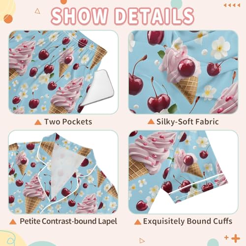 Ice Cream Cherry Flower Pajamas Set Summer Button Down Sleepwear Pjs Sets Comfy Loungewear3
