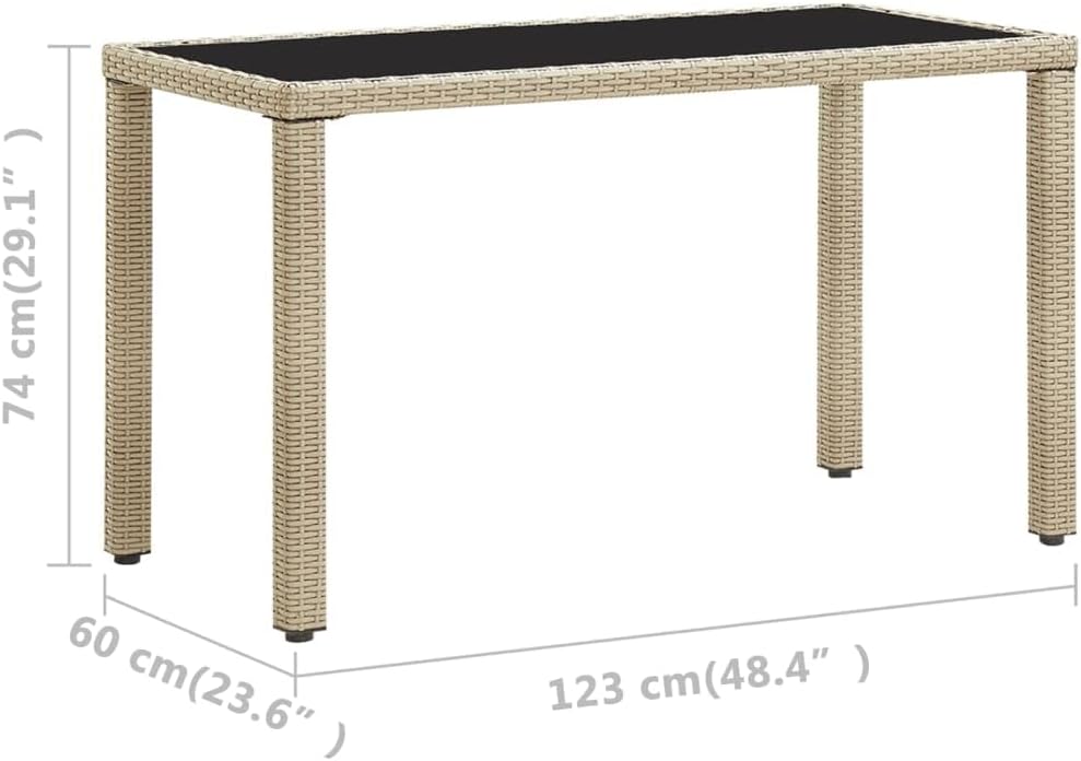 Stylish Rustic Patio Dining Table, Sturdy Patio Table with Steel Frame, Weather Resistant Coffee Table for Backyard or Living Room, Patio Table Gray 48.4"x23.6"x29.1" Poly Rattan