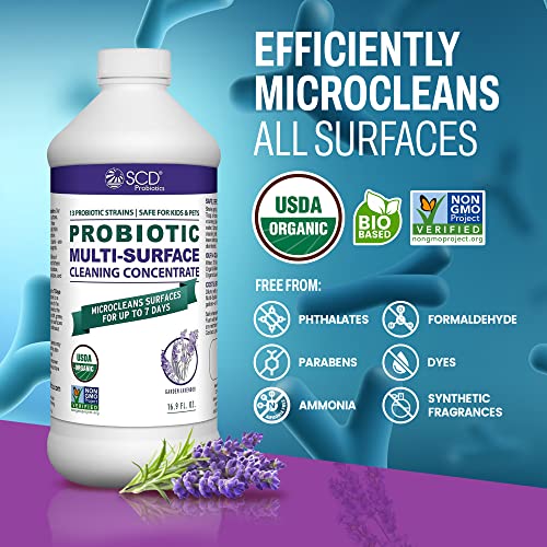 Scd Probiotics Usda Certified Organic, Probiotic Cleaning Concentrate With Lavender Essential Oil, Microcleans Surfaces For Up To 7 Days, Plant-Based Multi-Surface Enzyme Spray Cleaner – 17 Fl Oz #TOP4